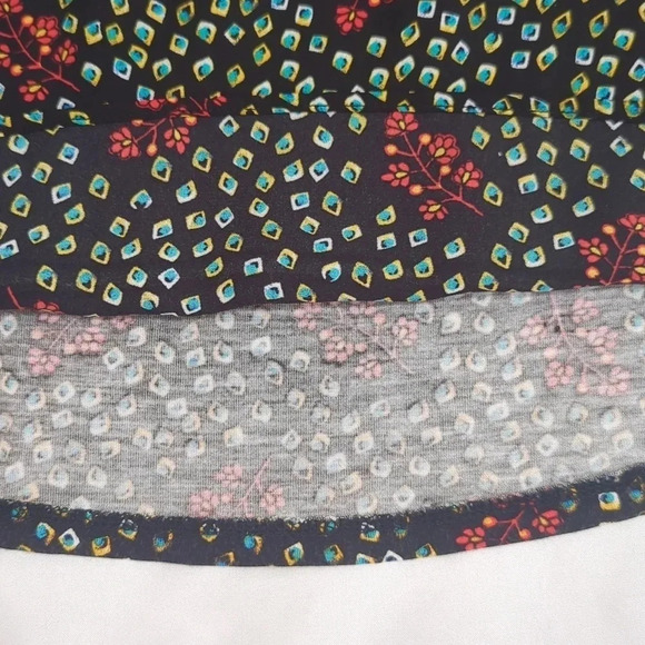 Loft Floral Lace Trim Smocked Cuff Blouse, Color Black/Turquoise/Red Size SP - Picture 8 of 15